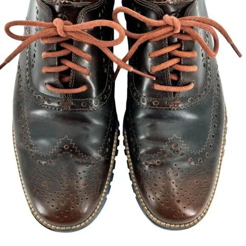 Cole Haan Zerogrand‎ Wingtip Oxford Shoes C26207 Blue Brown Leather Men's 8 M